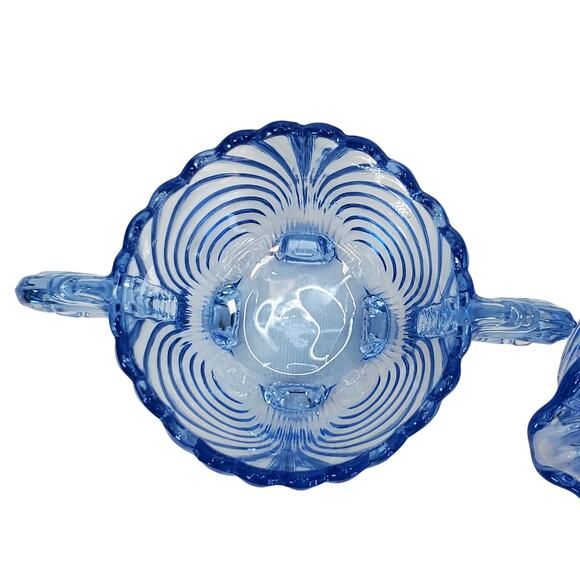 Cambridge Glass Caprice Moonlight Blue Mini Footed Sugar & Cream Pitcher Vtg - Picture 4 of 9